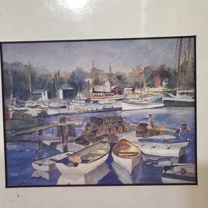 Boats in Harbor scene, a print of original painting by Pat Applegate.